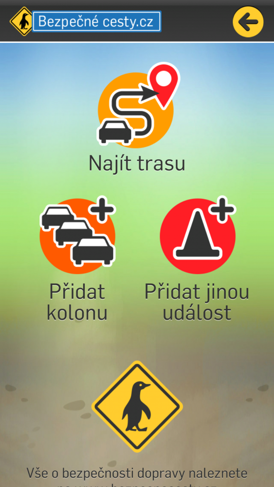 Dopravní info – mobilní aplikace - menu Dopravní info – mobilní aplikace - menu