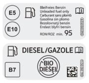 Varianta značení paliva na krytu nádrže Varianta značení paliva na krytu nádrže